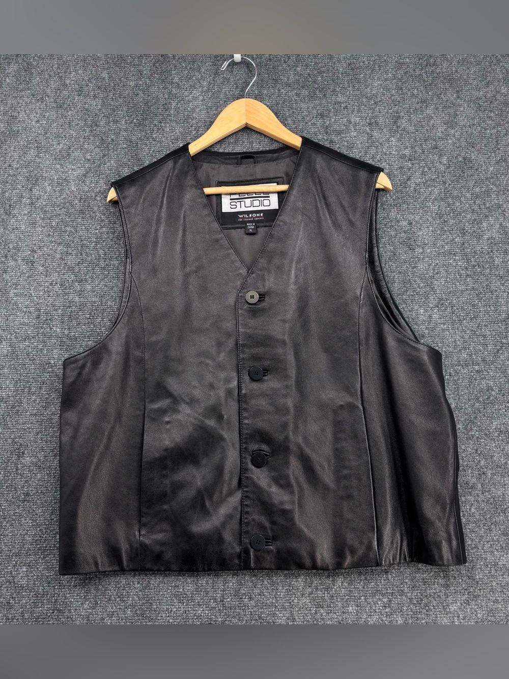 VTG Wilsons Pelle Studio Western Grunge Cowboy Black Leather Vest Men’s XL